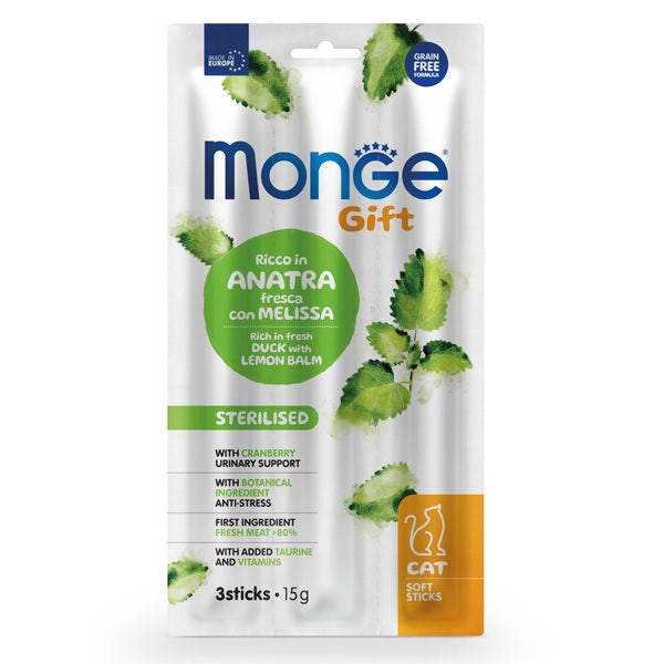 Monge Snack Gif Adult Soft Sticks Sterilised Ricco In Anatra Fresca Con Melissa 45g-1