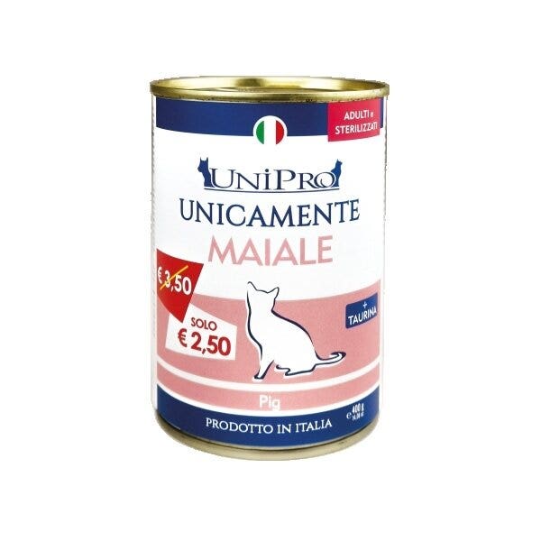 Unipro Unicamente Maiale Cibo Umido Gatti Adulti Barattolo 400g-1