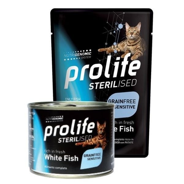 Prolife Sterilised Pesce Bianco Fresco E Patate Cibo Umido Per Gatti Adulti Lattina 200g-1