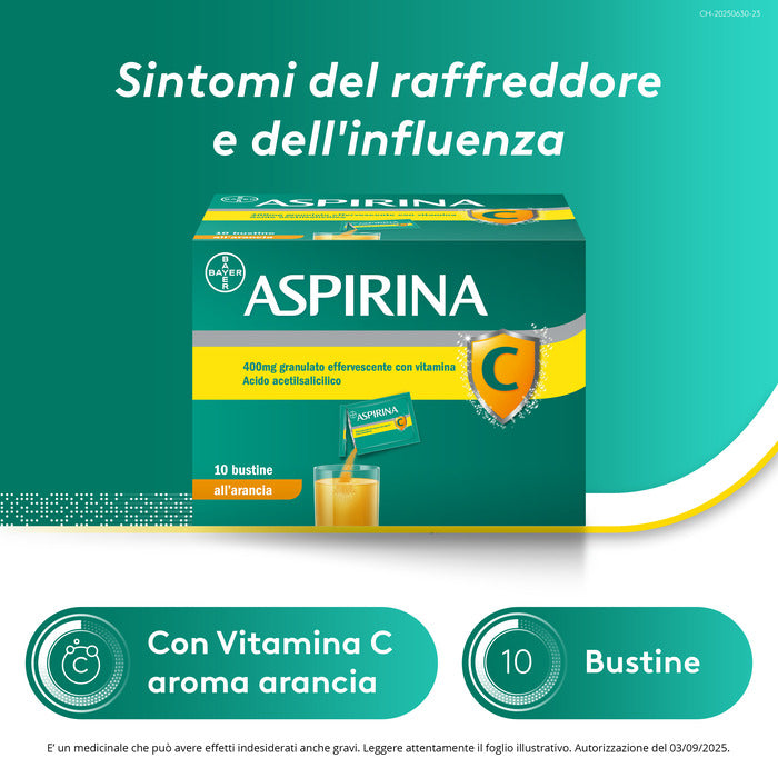 Aspirina C Antinfiammatorio e Antidolorifico per Influenza e Febbre con Vitamina C 10 Buste Arancia