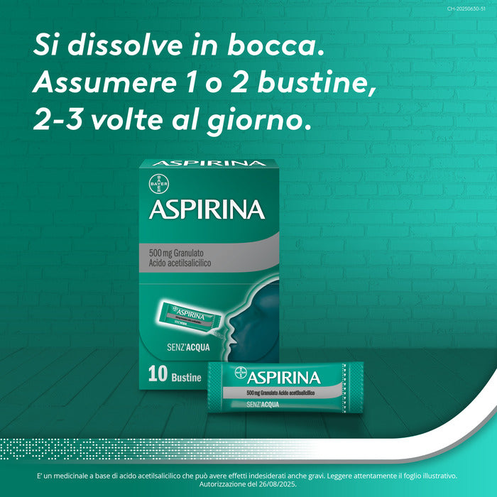 Aspirina in Granuli Senz'Acqua Antidolorifico e Antinfiammatorio contro Mal di Testa e Dolore 10 Bst