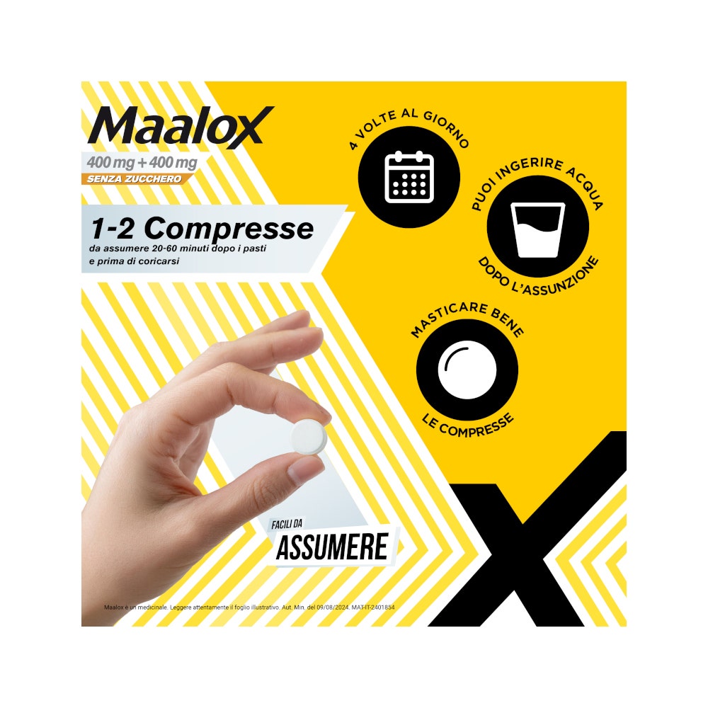 Maalox 400+400 Mg Contro Acidità di Stomaco Occasionale Senza Zucchero 30 cpr-21
