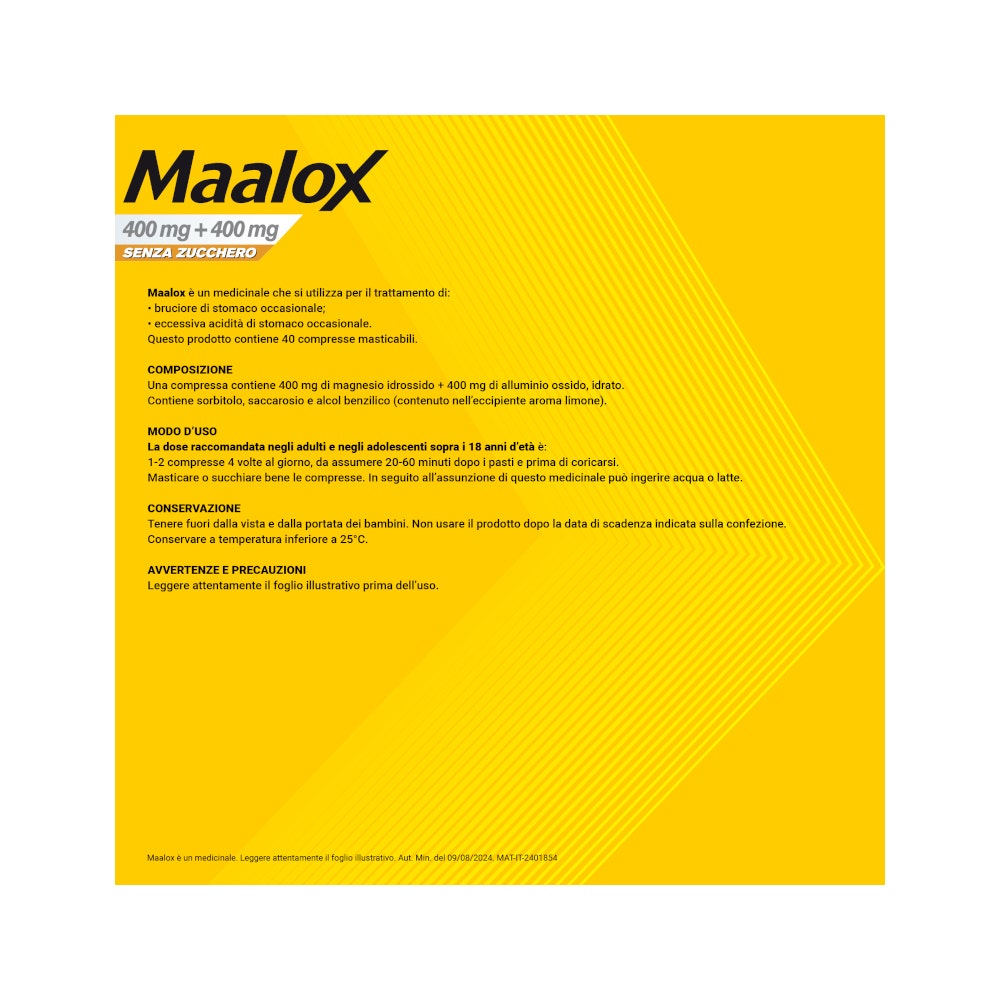 Maalox 400+400 Mg Contro Acidità di Stomaco Occasionale Senza Zucchero 30 cpr-23