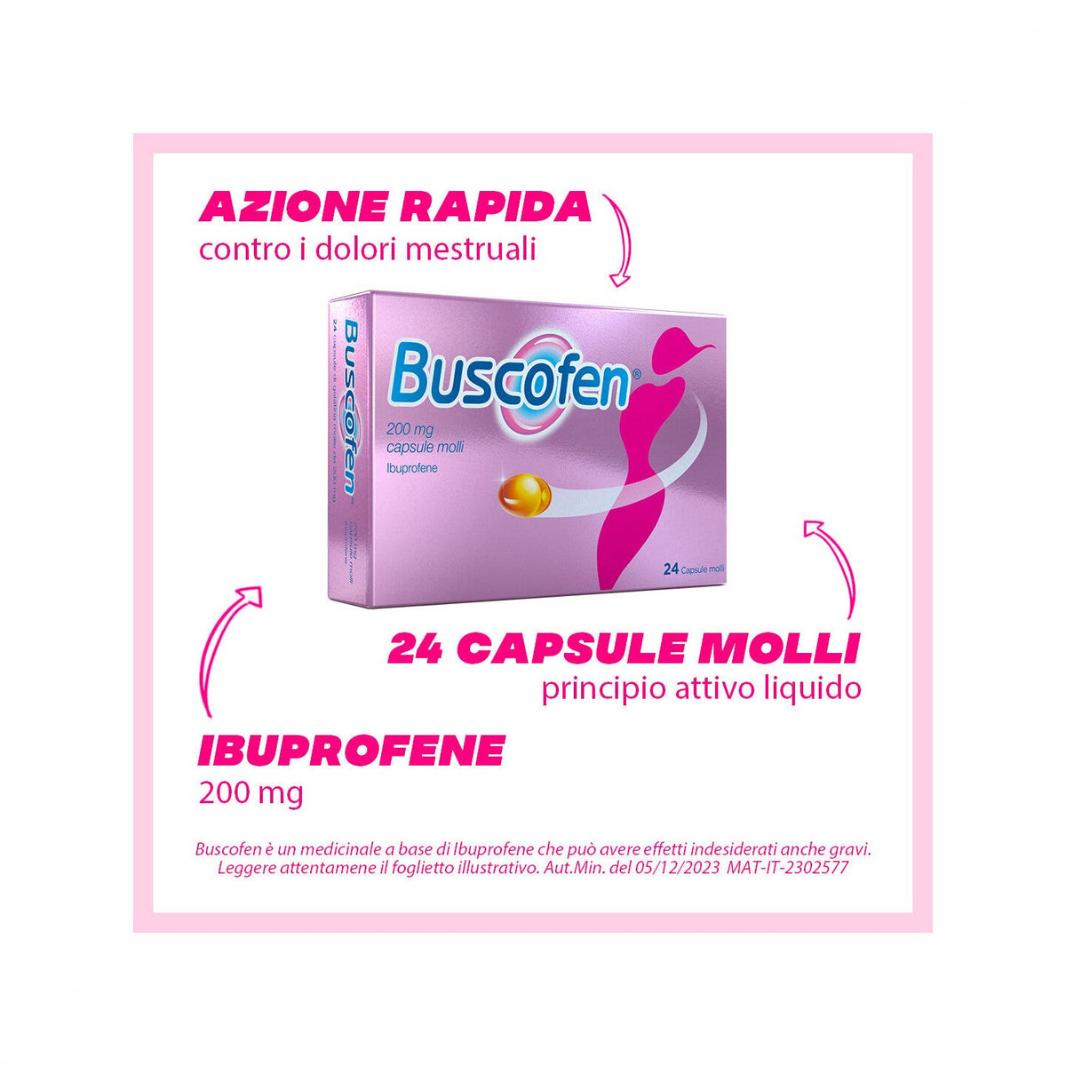 Buscofen 200mg Con Ibuprofene Analgesico Contro Dolori Da Ciclo 24 Capsule Molli-13