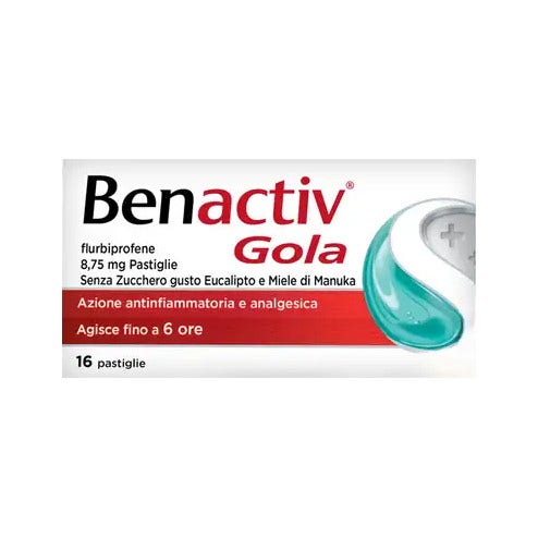 Benactiv Gola per il Mal di Gola 16 Pastiglie Gusto Miele Di Manuka E Eucalipto Senza Zucchero-1