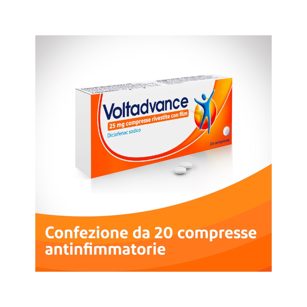 Voltadvance Antinfiammatorio 25mg Diclofenac Dolore Cervicale Mal di Schiena Mal di Testa 20 Compresse-5