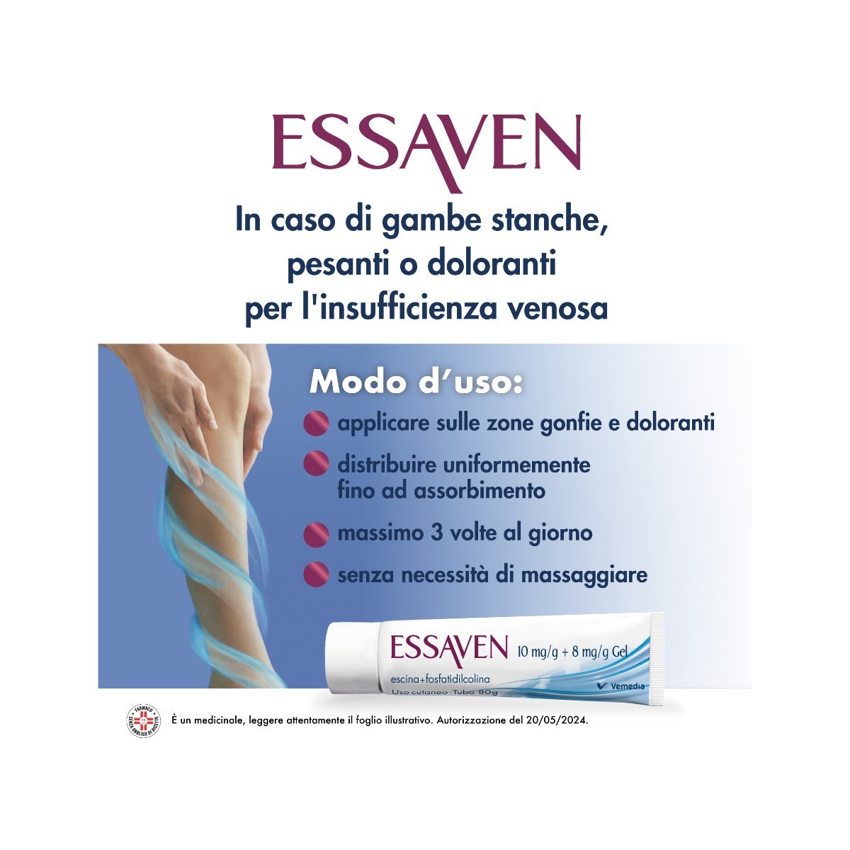 Essaven Gel con Escina 1% per gambe stanche, gonfie e pesanti Tubo da 80g-13