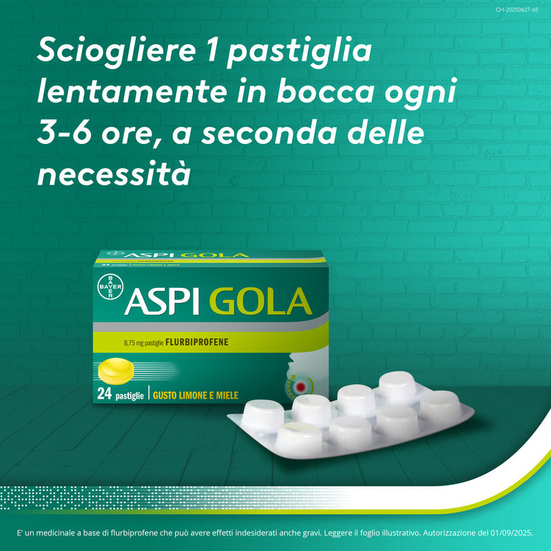 Aspi Gola Caramelle Antinfiammatorio per Gola Infiammata e Mal di gola 24 pastiglie Limone Miele