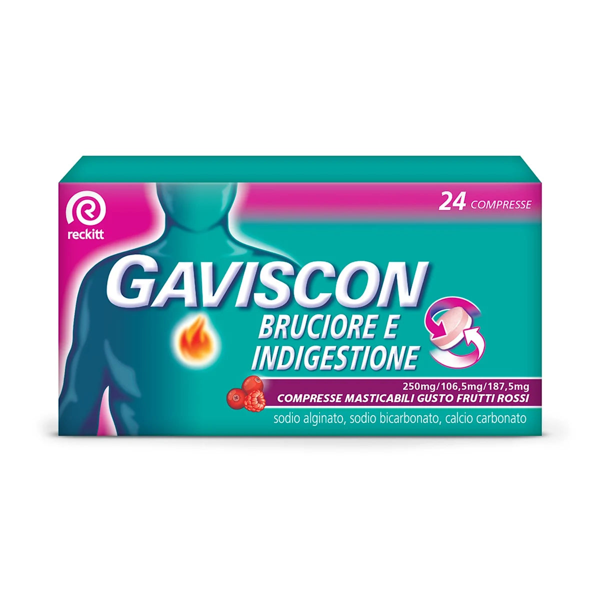 Gaviscon Bruciore E Indigestione Gusto Frutti Rossi 24 Compresse Masticabili