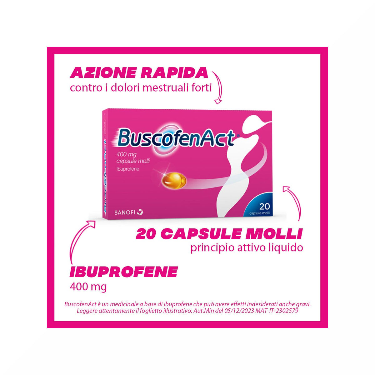BuscofenAct 400 mg Con Ibuprofene Analgesico Contro Dolori Forti Da Ciclo 20 Capsule Molli-11