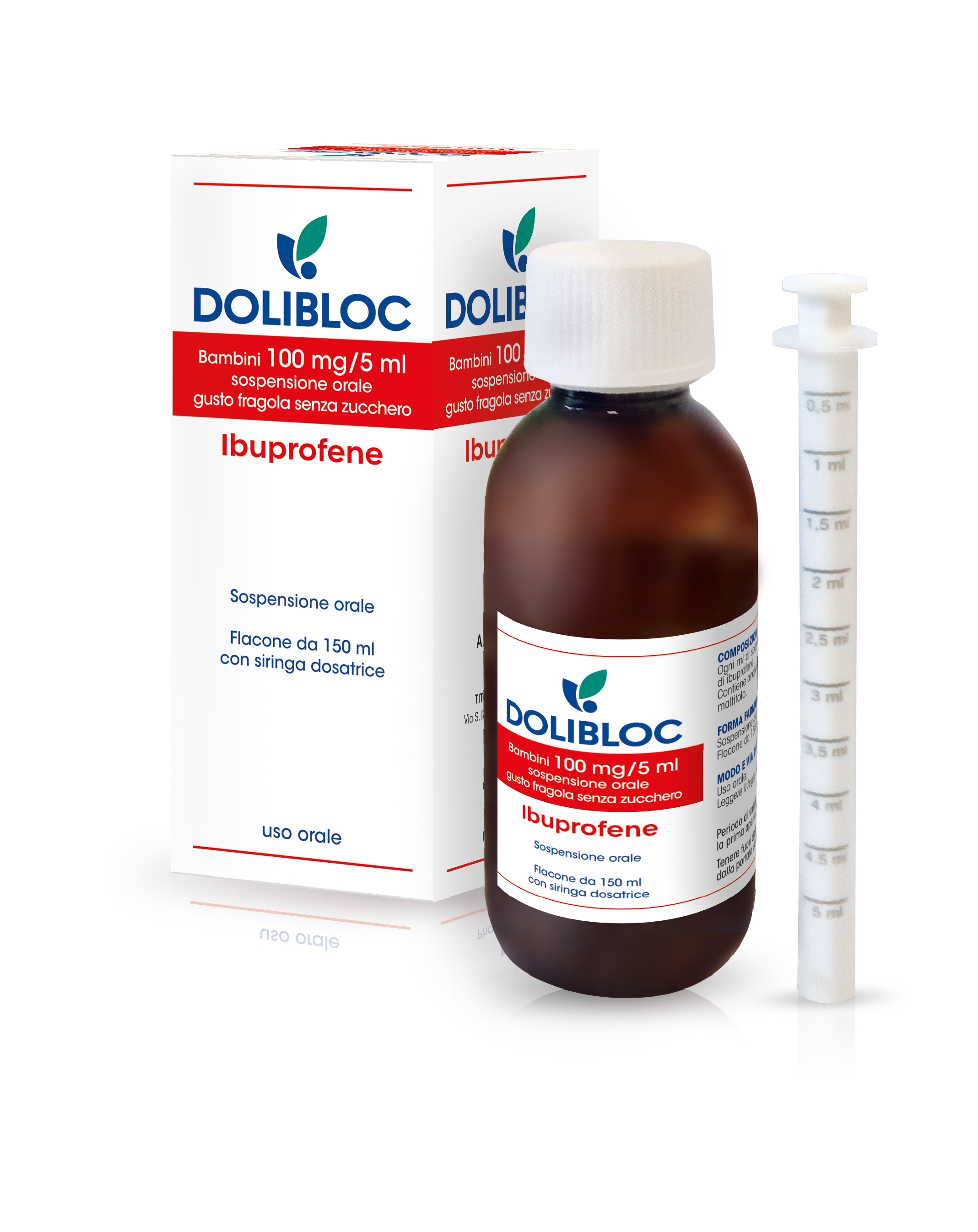 Dolibloc Bambini Sospensione Orale Gusto Fragola Senza Zucchero 150ml 100mg/5ml