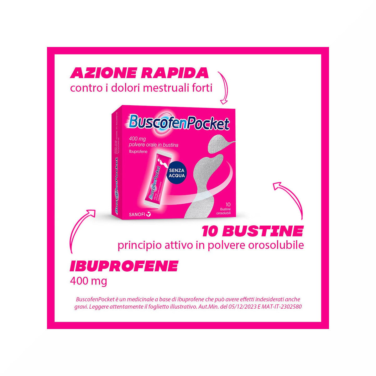 BuscofenPocket 400mg Con Ibuprofene Analgesico Contro Dolori Da Ciclo 10 Bustine-9