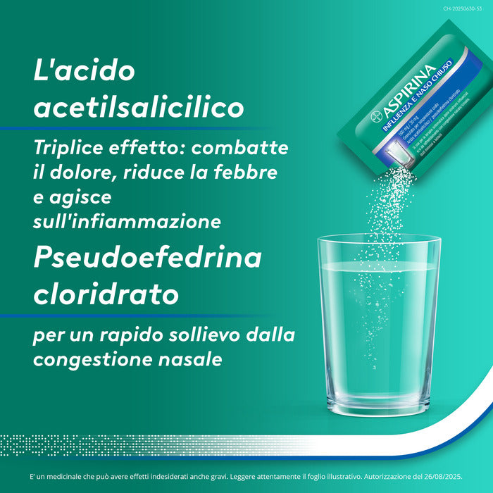 Aspirina Influenza e Naso Chiuso Antidolorifico Decongestionante contro Sintomi Influenzali 10 Buste