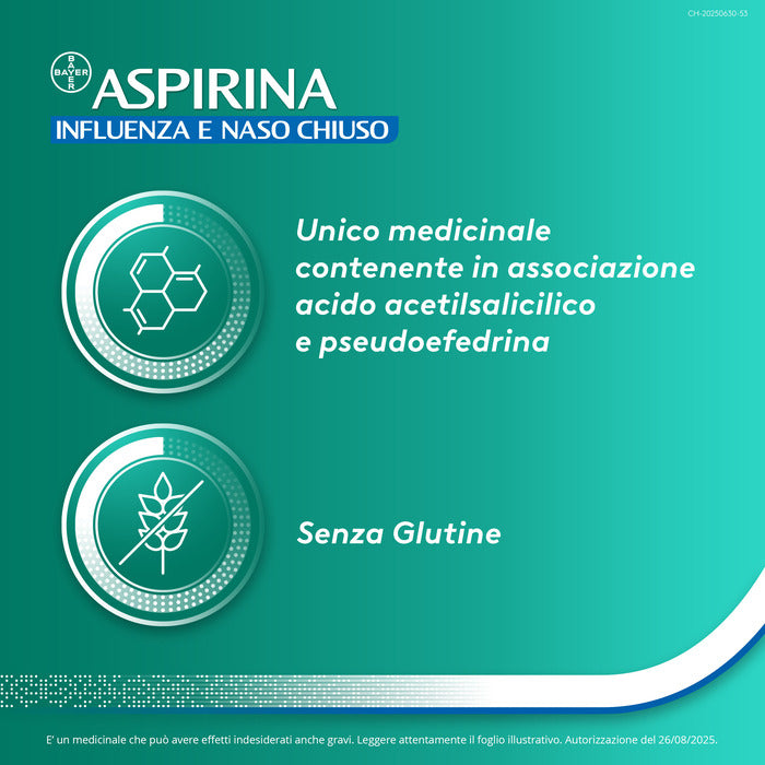 Aspirina Influenza e Naso Chiuso Antidolorifico Decongestionante contro Sintomi Influenzali 10 Buste