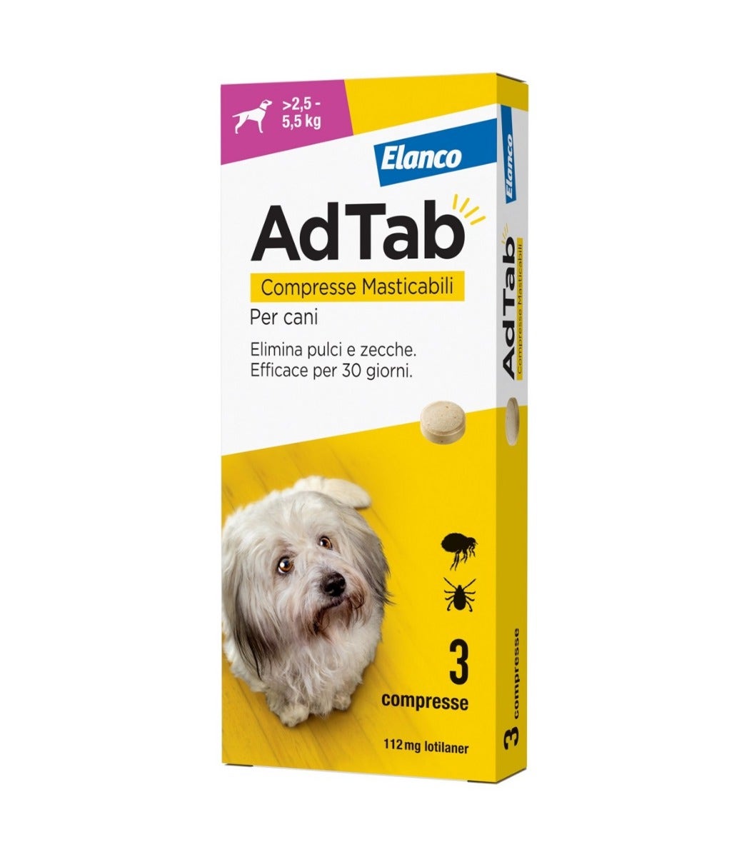 Adtab Per Cani Da 2,5 A 5,5kg 3 Compresse Masticabili 112mg-1