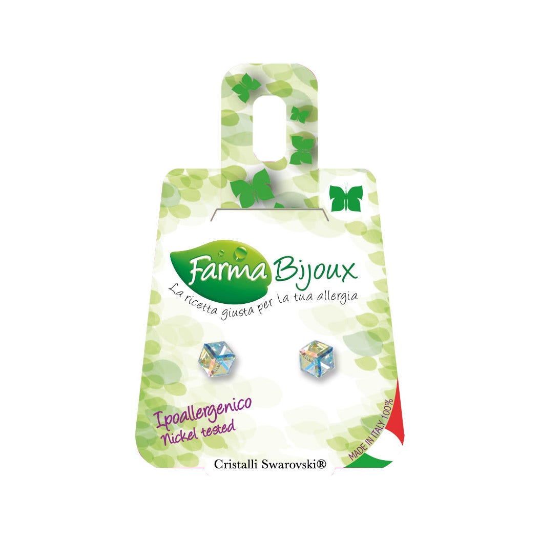 Farma Bijoux Orecchino Cubo Swarovski 4 mm Aurora Boreale 1 Paio  - 2
