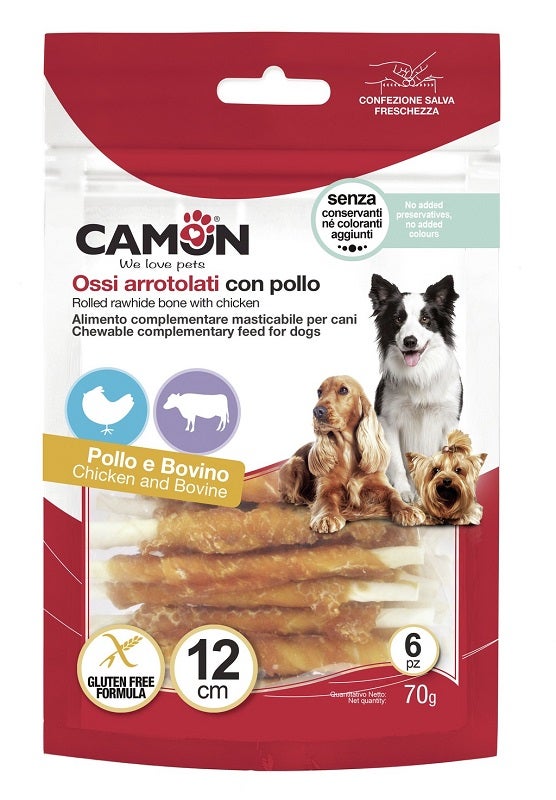 Camon Rolls Di Pelle Bovina Con Pollo Per Cani 28cm 250g 3 Pezzi-1