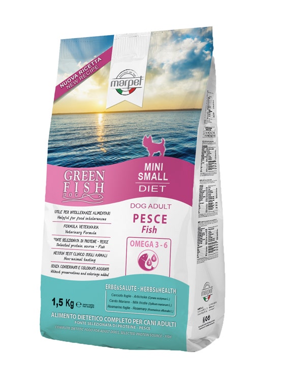 Marpet Greenfish Pesce Cibo Secco Per Cani Adulti Taglia Mini Small Sacco 1,5Kg-1