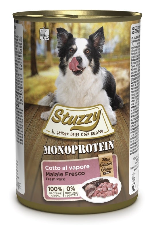Stuzzy Monoprotein Al Maiale Cibo Umido Cani Adulti Barattolo 400g-1