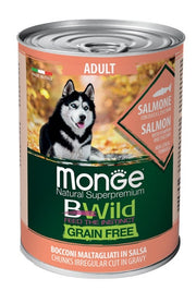 Monge B Wild Grain Free All Breeds Con Salmone Zucca Zucchine Cibo Umido Cani Adulti 400g-1