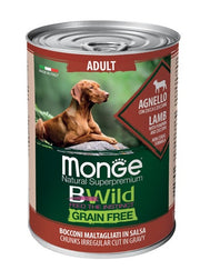 Monge Natural Super Premium Bwild Grain Free Formula All Breeds Gusto Agnello Zucca Zucchine Cibo Umido Cani Adulti Lattina 400g-1