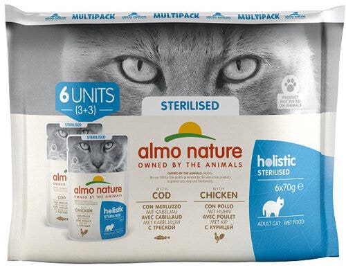 Almo Nature Sterilised  Cibo Umido Con Merluzzo E Pollo Per Gatti Adulti 6x70g-2