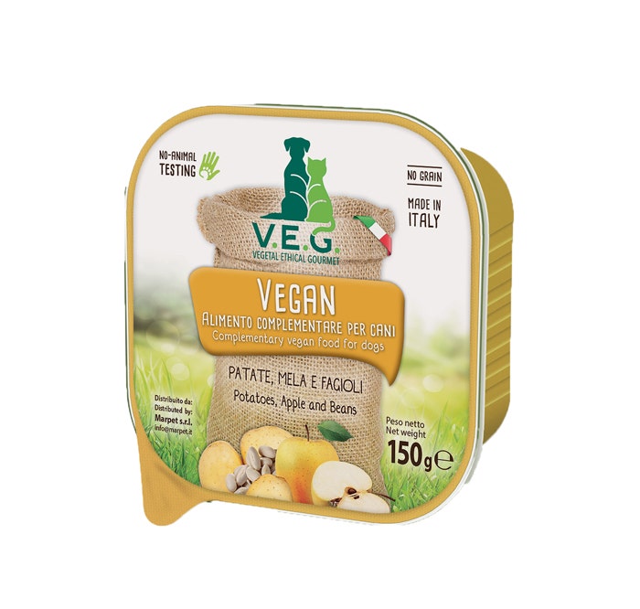 Marpet Vegan Dog Patate/Mela/Fagioli Cibo Umido Per Cani Adulti Vaschetta 150g-1