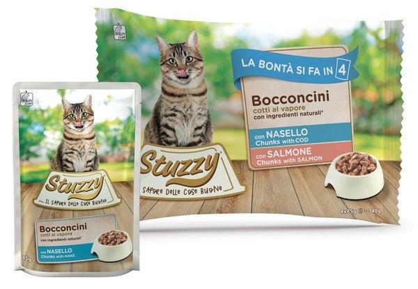 Stuzzy Bocconcini Con Nasello/Salmone Cibo Umido Gatti Adulti Multipack 4x85g-1