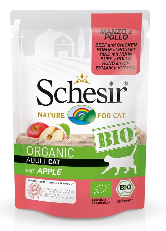 Schesir Organic Bio Paté Al Manzo Con Pollo E Mela Per Gatti Adulti Bustina 85g-1