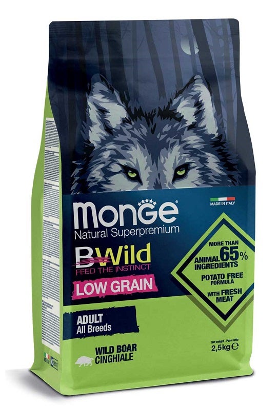 Monge B Wild Low Grain All Breeds con Cinghiale Cibo Secco Per Cani Adulti Sacco 2,5 Kg-1