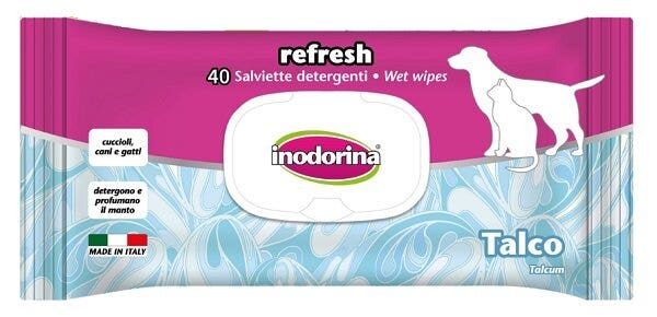Inodorina Refresh Salviette Detergenti Al Talco Per Cani E Gatti 40 Pezzi-2