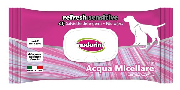 Inodorina Refresh Sensitive Salviette Detergenti Con Acqua Micellare Per Cani/Gatti 40 Salviette-1