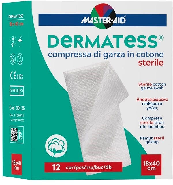 Master Aid Dermatess Garze Cotone 18x40 12 Pezzi-2