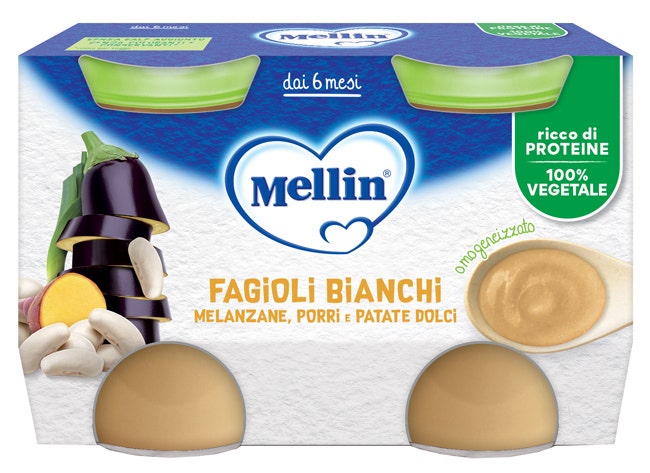 Mellin Omogeneizzato Fagioli Bianchi/Melanzane 2x130g 6Mesi+-1