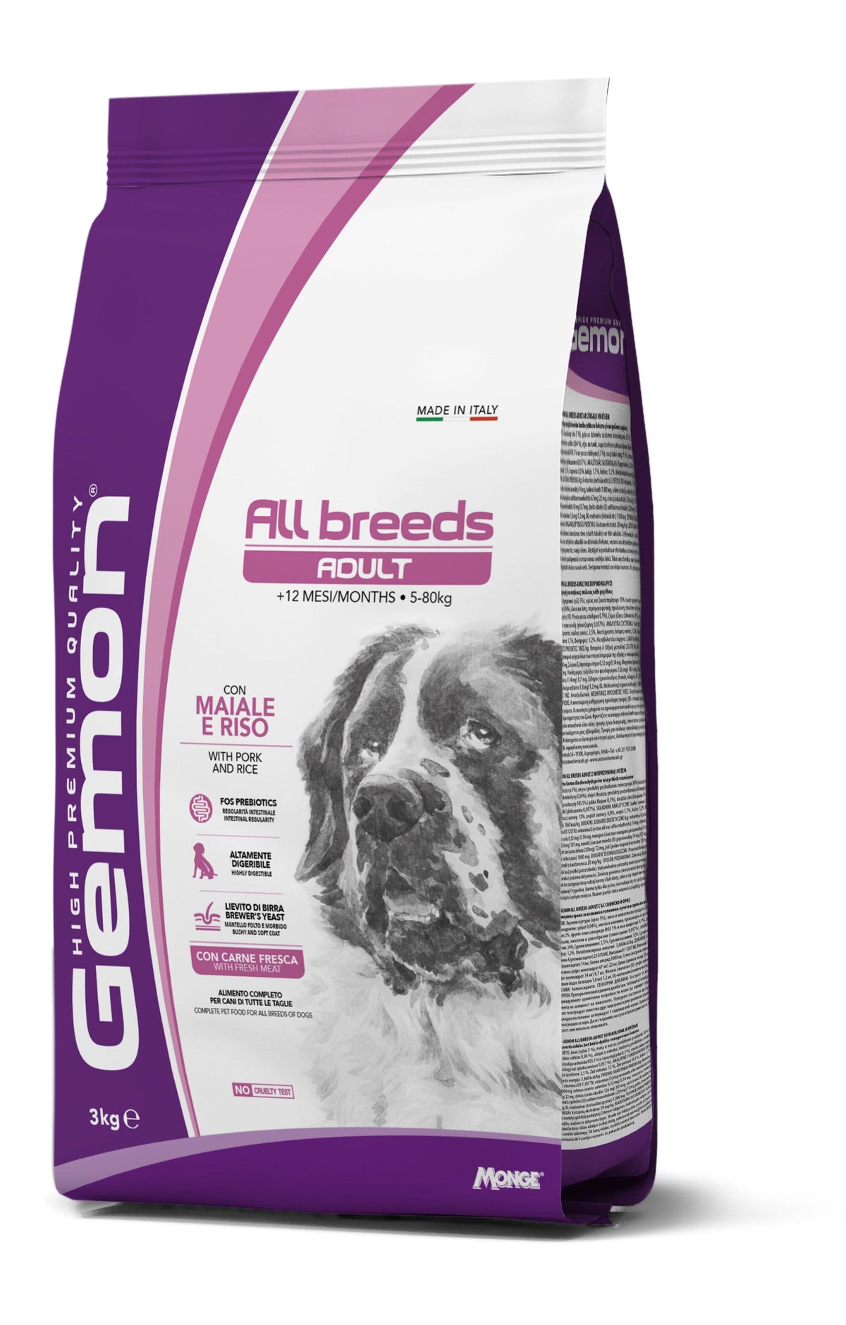 Gemon All Breeds Adult Maiale e Riso Cibo Secco Per Cani Adulti Sacco 3 Kg-3