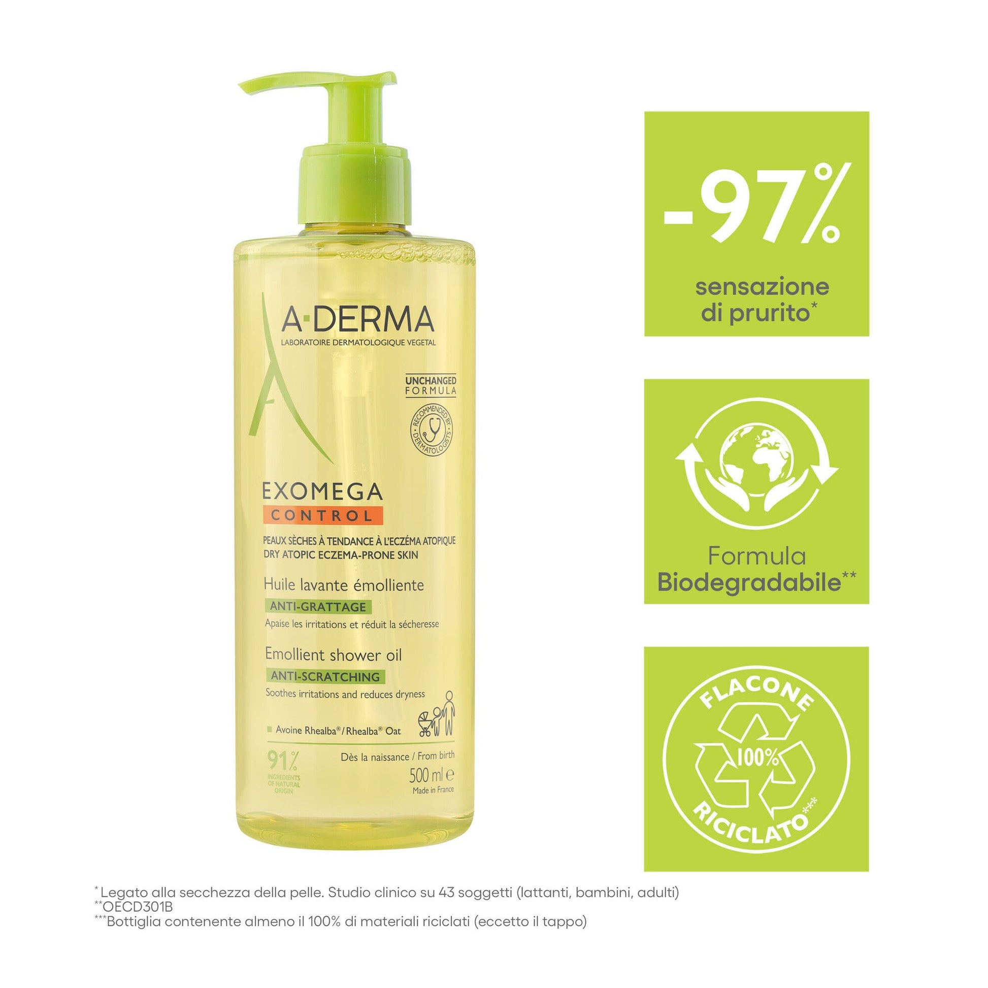 A-Derma Exomega Control Olio Lavante Emolliente Anti-Grattage 500ml-3