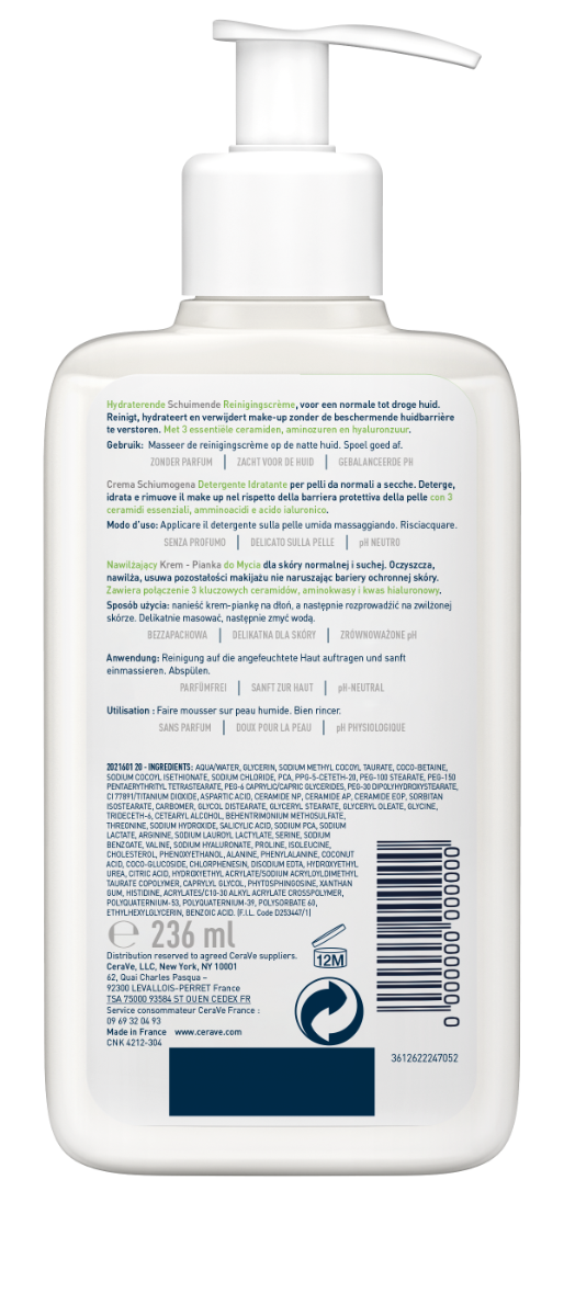 CeraVe Detergente Crema Schiuma Idratante Pelli Normali-Secche 236ml-7