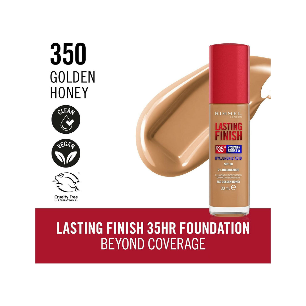 Rimmel Fondotinta Lasting Finish 35h Con Acido Ialuronico 350 Golden Honey 30ml-2