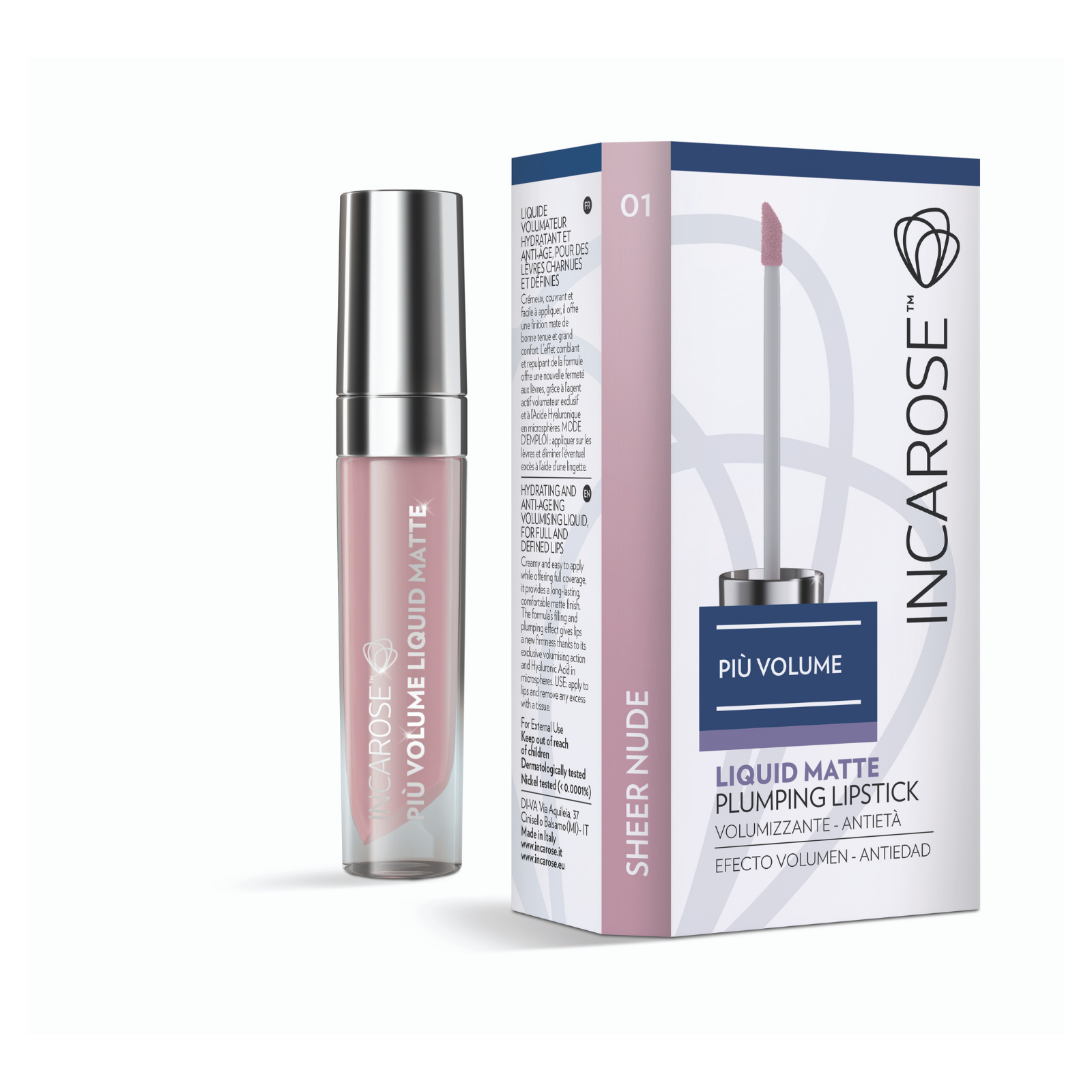 Incarose Più Volume Liquid Matte Plumping Lipstick 01 Sheer Nude  - 1