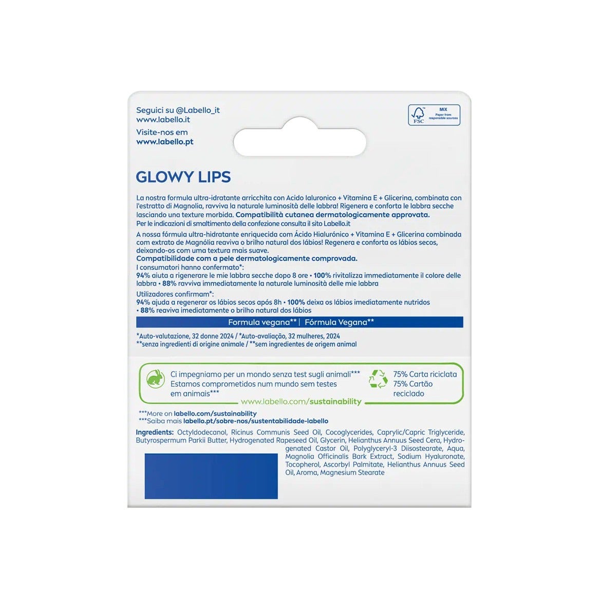 Labello Glowy Lips Per Labbra Secche Ultra-Idratante Acido Ialuronico + Vitamina E + Glicerina 10ml-2