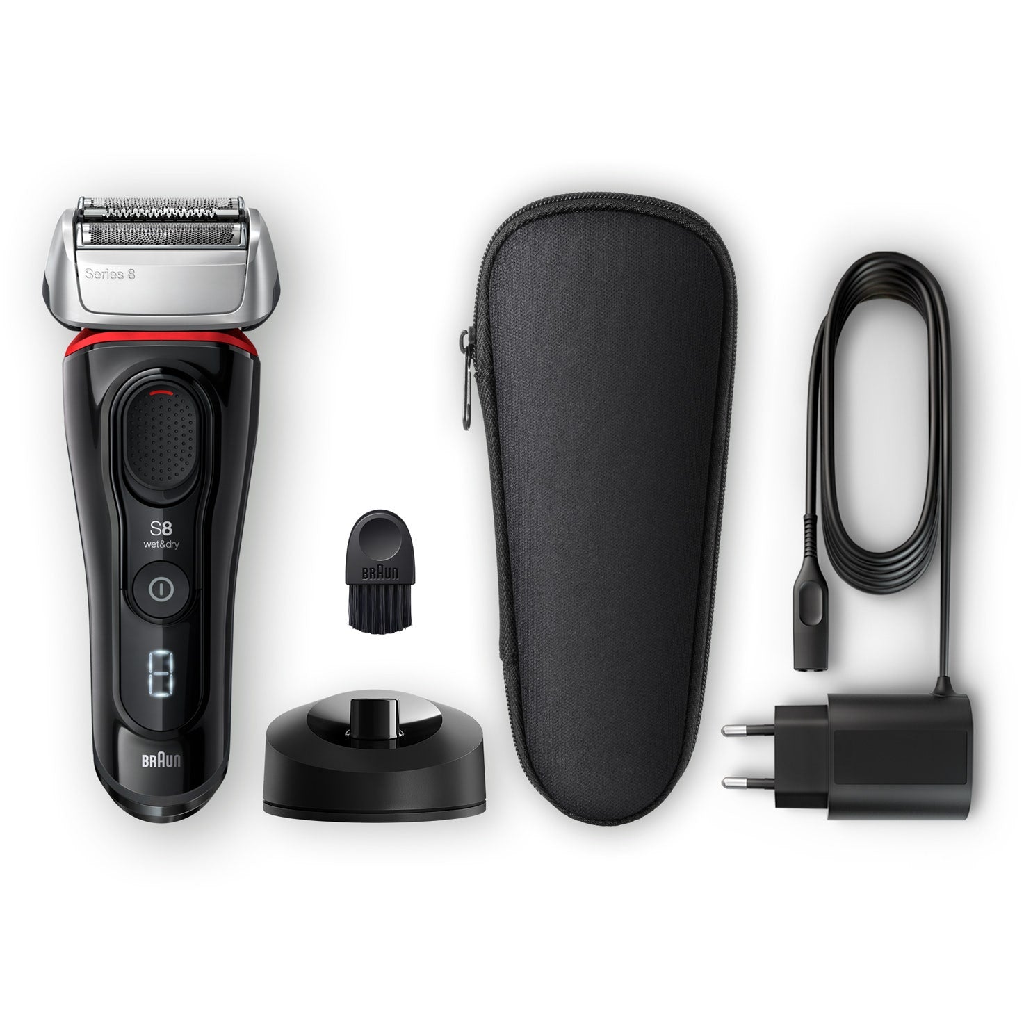 Braun Rasoio Series 8 Wet&Dry 8340s Con Base Di Ricarica E Custodia Da Viaggio Nero/Rosso - 2