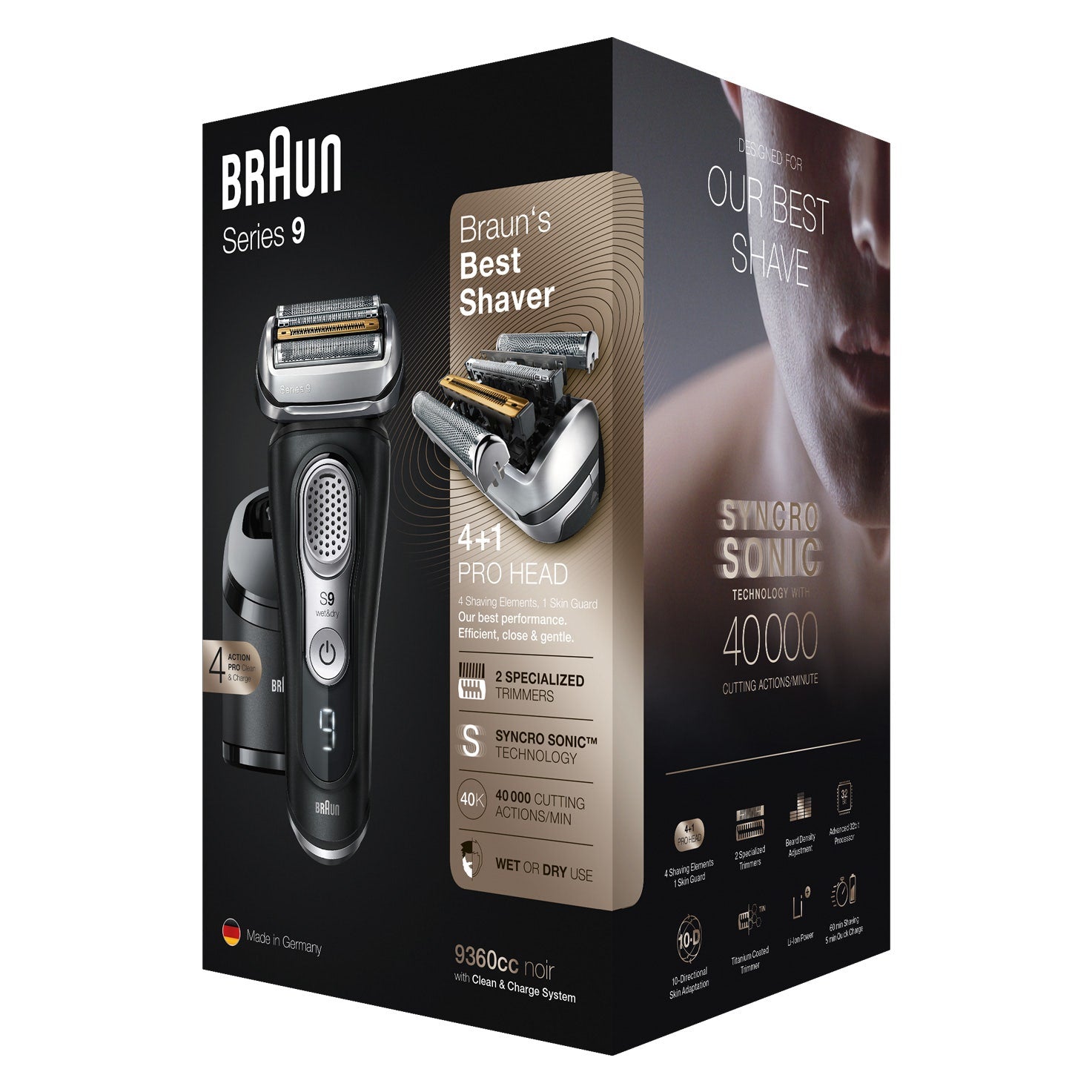 Braun Rasoio Series 9 Wet&Dry 9360cc Con Stazione Di Pulizia Clean&Charge E Custodia Da Viaggio Nero - 3
