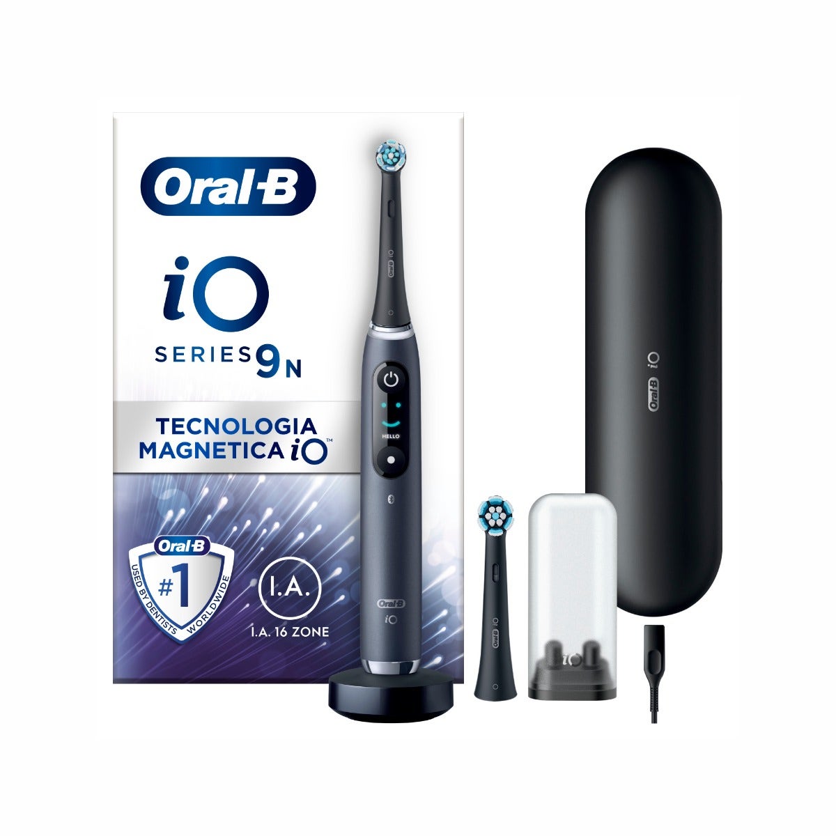 Oral-B Spazzolino Elettrico Ricaricabile iO 9S Nero, 2 Testine, 1 Custodia Da Viaggio Ricaricabile, 1 Spazzolino-0