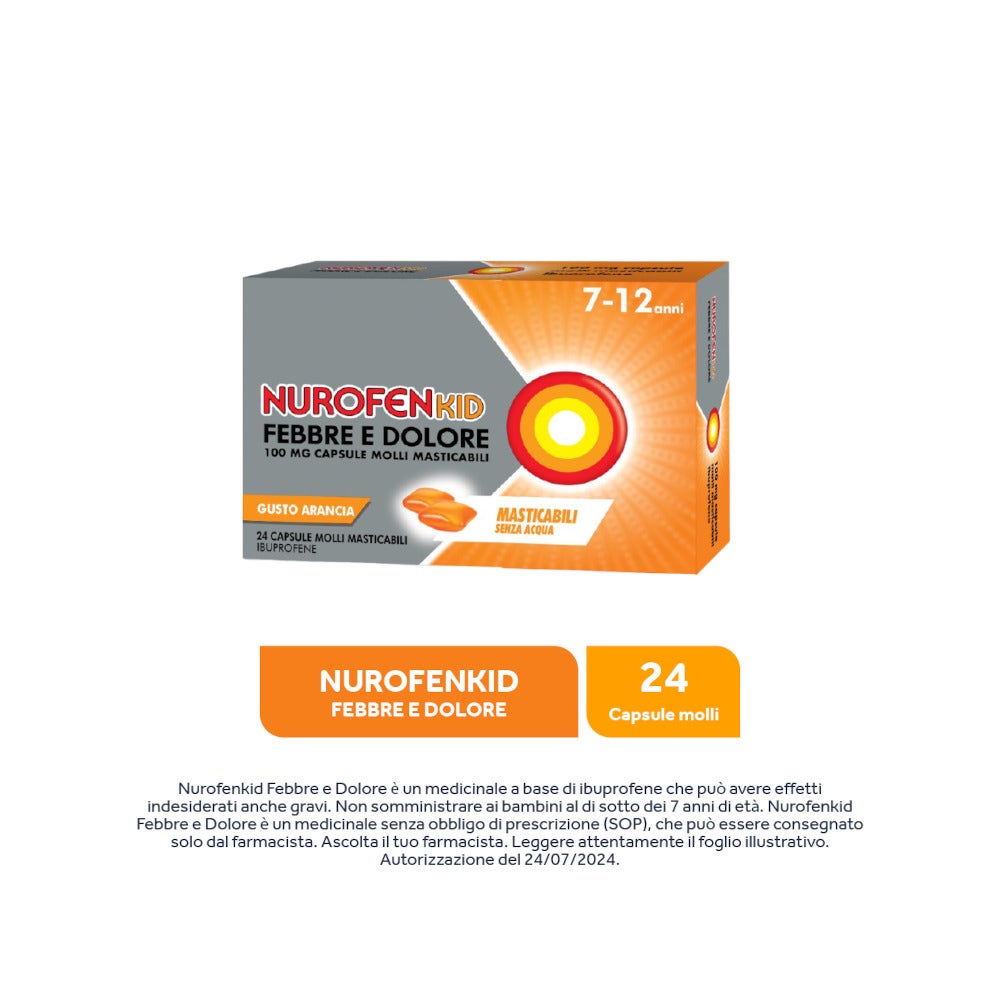 Nurofenkid Febbre Dolore 24 Capsule Molli Masticabili 100mg-16