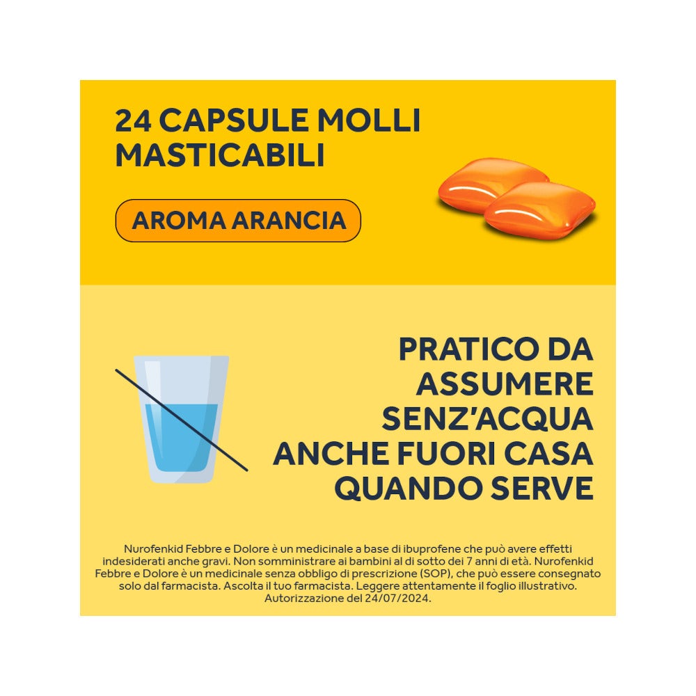 Nurofenkid Febbre Dolore 24 Capsule Molli Masticabili 100mg-21