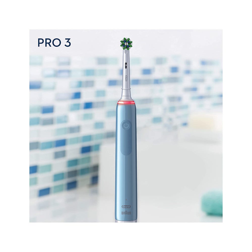 Oral-B Pro 3 Blue Crossaction Spazzolino Elettrico Con Sensore Di Pressione Dello Spazzolamento + 1 Testina-2