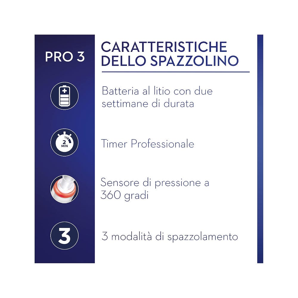 Oral-B Pro 3 Blue Crossaction Spazzolino Elettrico Con Sensore Di Pressione Dello Spazzolamento + 1 Testina-5