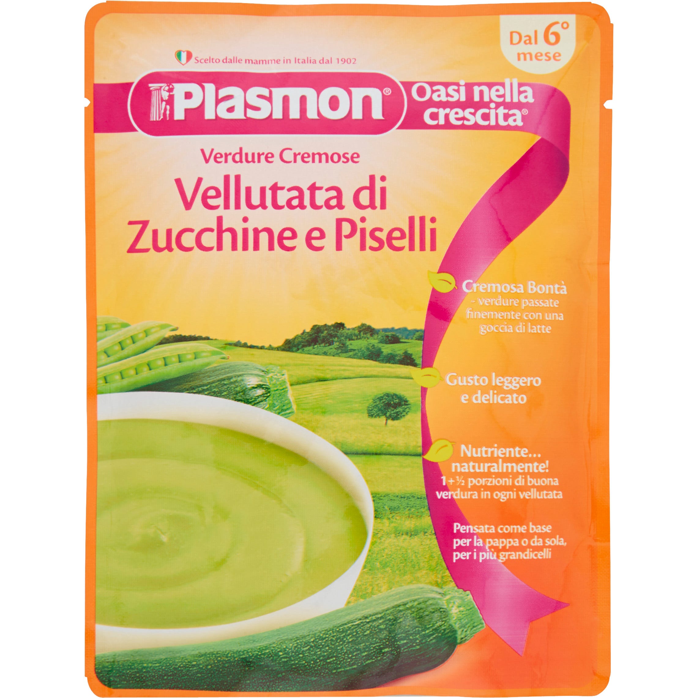 Plasmon Pouches Vellutata Di Zucchine E Piselli 6M+ 180g  - 2