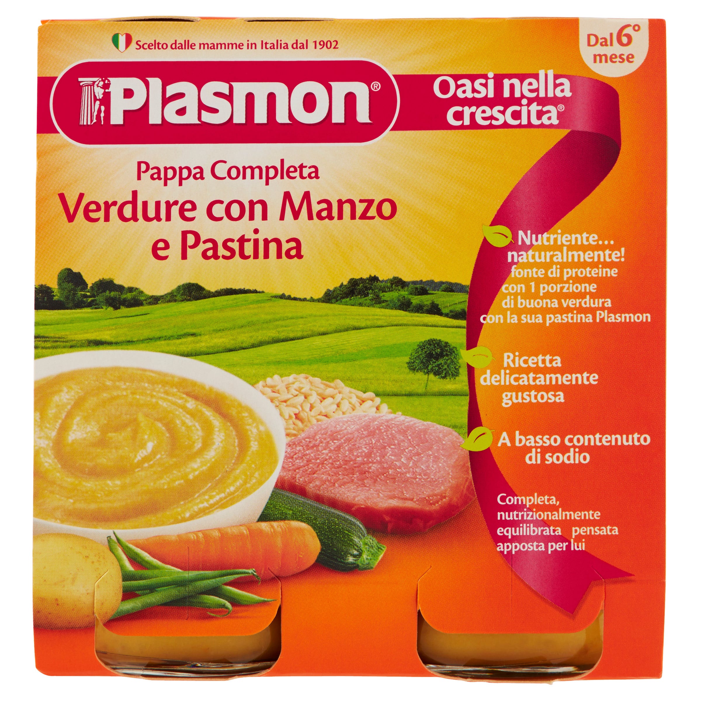 Plasmon Pappa Completa Verdure Pastina Manzo 6M+ 2x190g  - 2