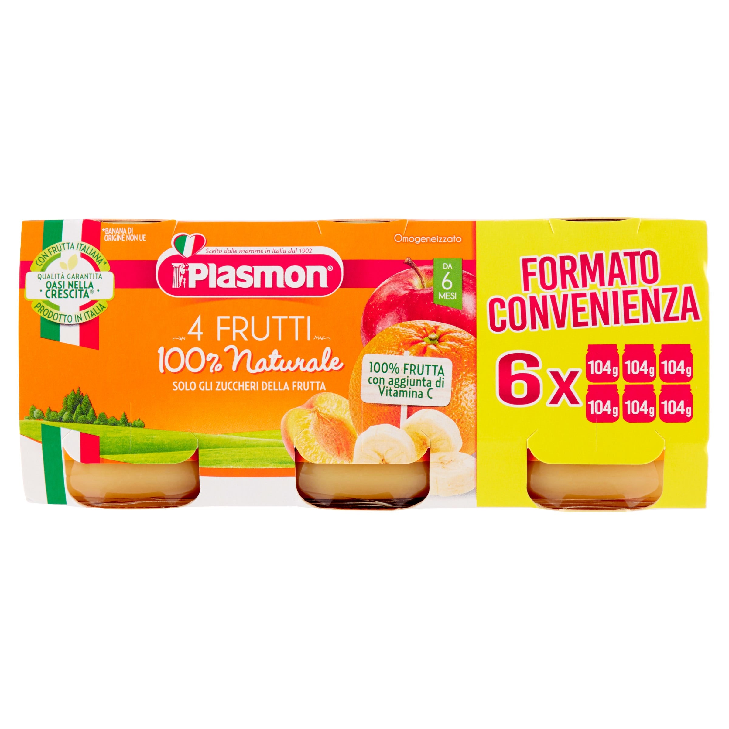 Plasmon Omogeneizzato 4 Frutti 6M+ 6x104g  - 2